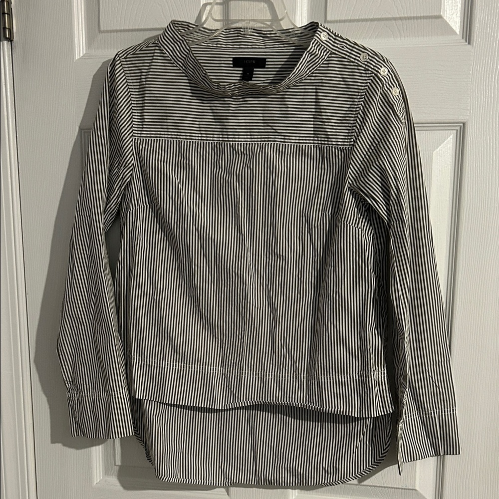 J. Crew Grey and White Striped long sleeve Shirt